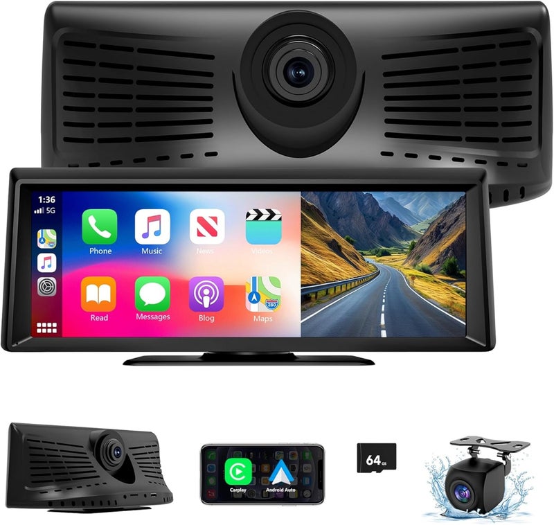 GNTM Wireless Carplay Screen for Car 2K Dash Cam, 8.1" HD Portable Car Stereo with Carplay & Android Auto, 1080P Backup Camera, Mirror Link/Bluetooth/GPS Navigation/Satellite Radio for All Vehicles - Image 1